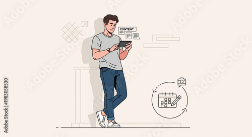 Man using tablet for content creation, planning, and digital marketing strategy