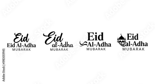 Eid Al-Adha Mubarak calligraphy designs, religious Islamic holiday greeting cards