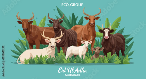 Eid al-Adha Celebration with Livestock and Greenery