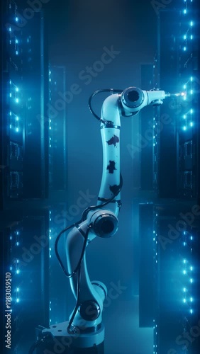 Automated Robotic Arm in High-Tech AI Data Center