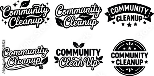 Black and white community cleanup script and sans serif lettering with leaf and star motifs