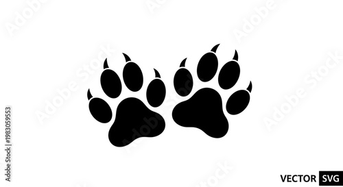 Black Bear Paw Print Icon Vector, Wildlife Animal Footprint Symbol
