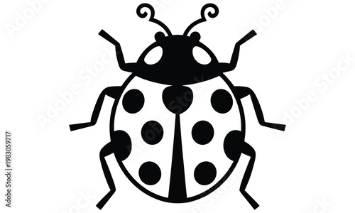 Tableau sur toile Black ladybug vector illustration with distinctive spots and antennae on a white