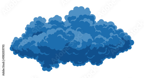 Deep Blue Cumulus Cloud Illustration Isolated on White Background