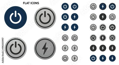 Power Button Icons Collection: On, Off, Energy, UI Design Elements