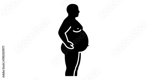 Silhouette of an overweight person showing abdominal fat, health concept