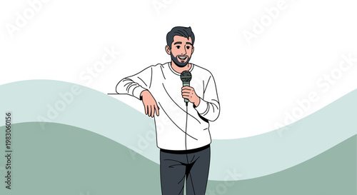 Man with Microphone, Presenter, Stand-up Comedian, Live Performance, Casual Style