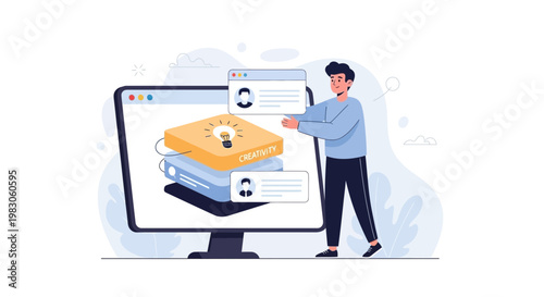 Man learning online, creativity, education, knowledge, digital library, inspiration, idea