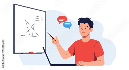 Online Education: Teacher Explains Math on Whiteboard via Video Call