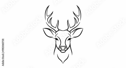 Minimalist line art depiction of a deer's head with large antlers