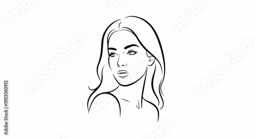 Minimalist outline sketch of a young woman's face and shoulders