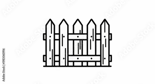 Minimalist outline of a wooden picket fence against a white background