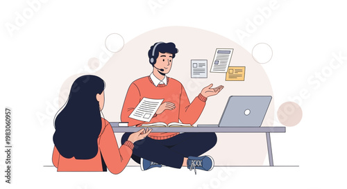 Online learning, remote work, and collaboration concept illustration