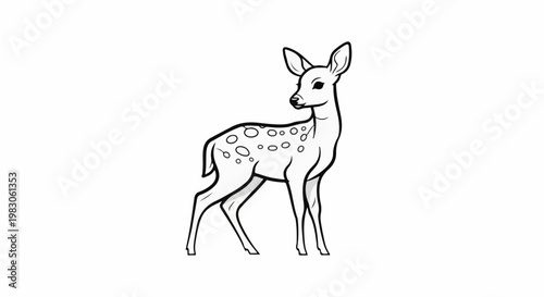 Stylized line art drawing of a fawn with spots