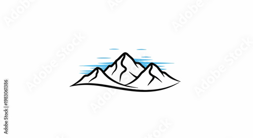Stylized line art of three mountain peaks with blue sky
