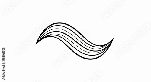 Abstract black wavy lines creating a dynamic curve against a white background