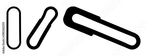 Paperclip set with solid black icon on white background featuring attachment symbol, office stationery, file management with graphic representation and minimalist design