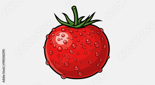 A vibrant red tomato glistens with numerous water droplets