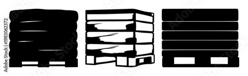 Heavy duty pallet icon set with solid black icon on white background featuring shipping, warehouse, logistics with clean minimal line art and vector illustration