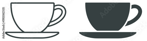coffee cup with saucer icon in outline and filled styles vector isolated on transparent background