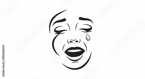Stylized illustration of a distressed face with closed eyes shedding a tear