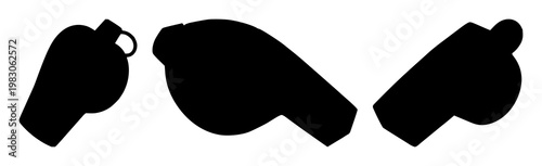 Personal trainer whistle set with a solid black icon design featuring sports, coaching, fitness with healthy lifestyle and exercise