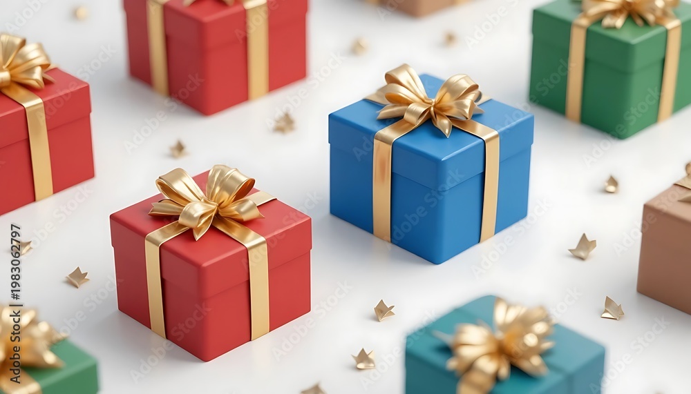 Fototapeta premium 3D Premium Elegant Gift Boxes with Golden Ribbons