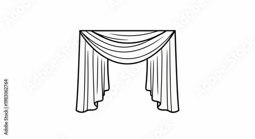 Black and white line art of draped fabric, resembling a stage curtain or valance
