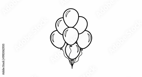 Bunch of balloons tied with strings, presented in a simple outline drawing