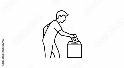 Person's hand places ballot with heart symbol into a box