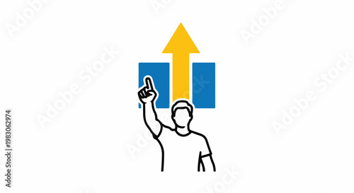 Person raising index finger with upward arrow symbol