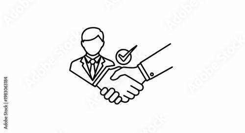 Businessmen shaking hands with a checkmark above
