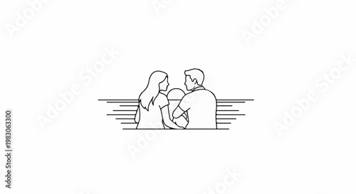 Couple holding hands, watching the sunset on a horizon of lines