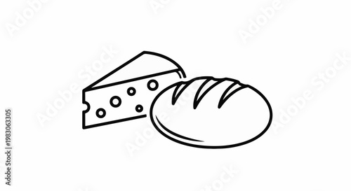 Simple line art of a cheese wedge and a loaf of bread