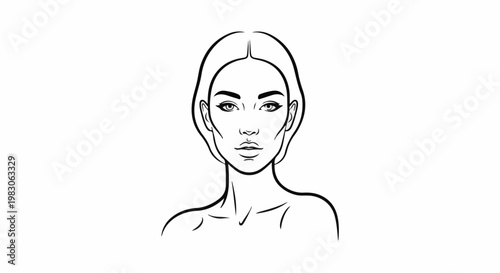 Black ink outline sketch of a woman's head and shoulders