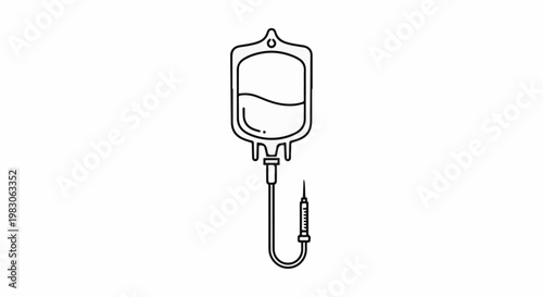 Line art of an IV drip bag with a needle