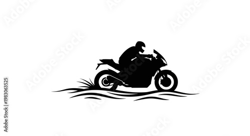 Silhouette of a Motorcycle Rider on a Sportbike, Dynamic Motion Blur