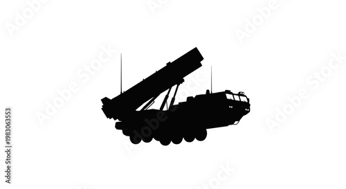 Silhouette of a Rocket Launcher Vehicle on a White Background
