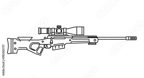 Sniper Rifle with Scope - Outline Illustration