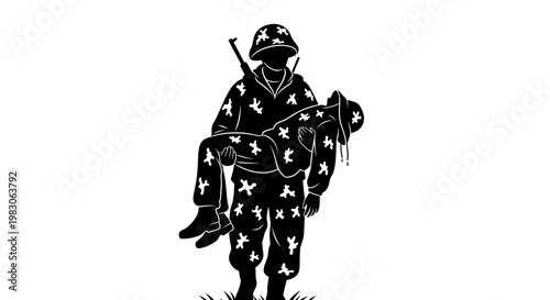 Soldier Carrying Fallen Comrade Silhouette