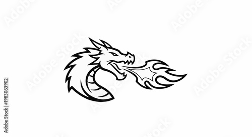 Fierce stylized dragon exhaling flames