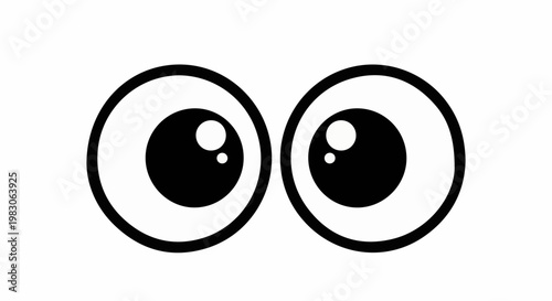 Large, cartoonish black and white eyes with a surprised or curious expression