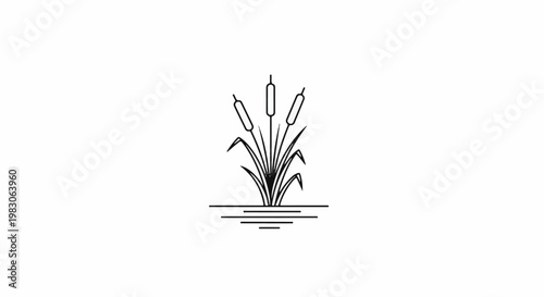 Minimalist line art of cattails emerging from stylized water