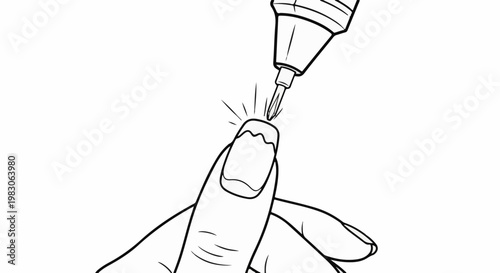 Hand filing a fingernail with a rotary tool, creating sparks