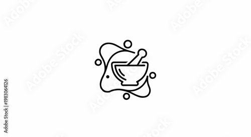 Minimalist icon of mortar and pestle with swirling lines and dots
