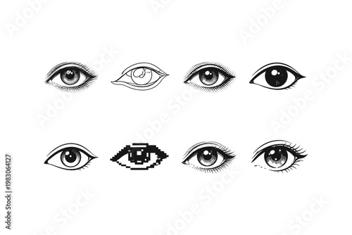 Collection of diverse eye illustrations in various artistic styles