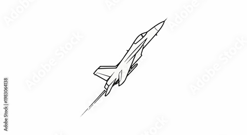 Line art drawing of a jet fighter plane ascending rapidly