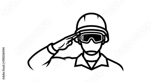 Soldier Saluting with Helmet and Goggles, Military Service, Respect, Duty, Protection