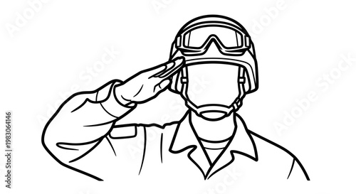 Soldier Saluting with Helmet and Goggles, Military Respect and Honor
