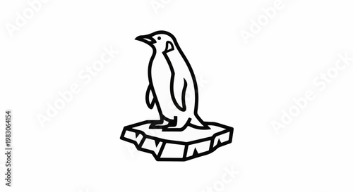 Black and white outline of a penguin standing on an ice floe